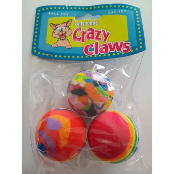 SERGEANTS CRAZY CLAWS CAT BALLS 3 PACK (LOT OF 3 PACKAGES) KITTEN FELINE CAT TOY - Picture 2 of 3